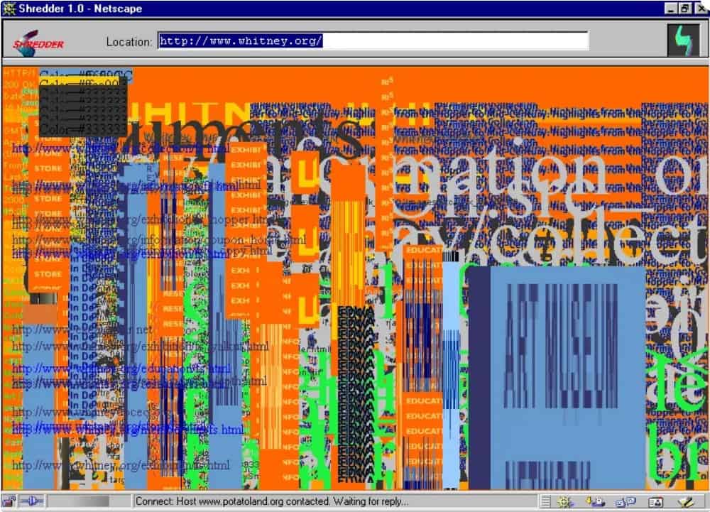 net art. Mark Napier, The Shredder, 1998 (whitney.org shredded).