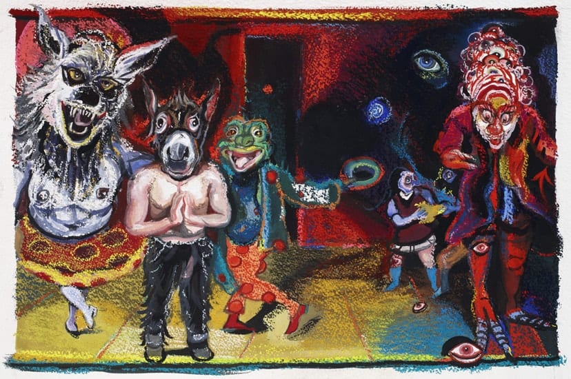 Natalie Frank, Endpaper Villains, Gouache and chalk pastel on Arches paper.