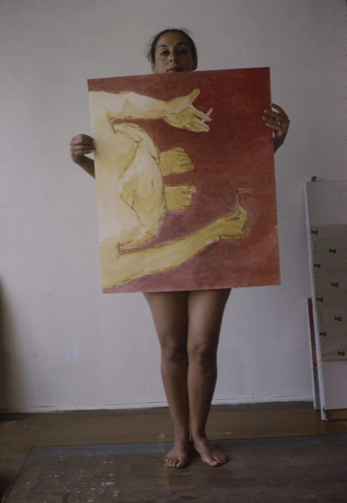 Luchita Hurtado with an unfinished version of Untitled, completed in 1971.