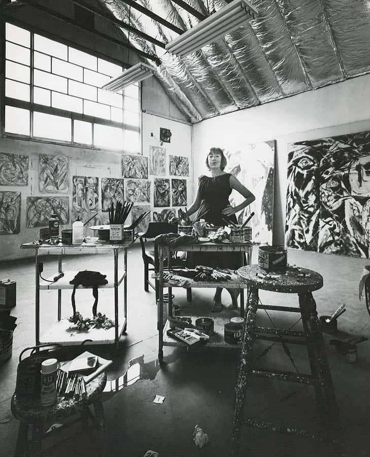 Lee Krasner in her studio in the barn, Springs