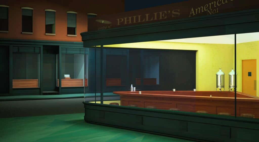 Edward Hopper's Nighthawks in the time of coronavirus. Courtesy Yulia Pidlubnyak.