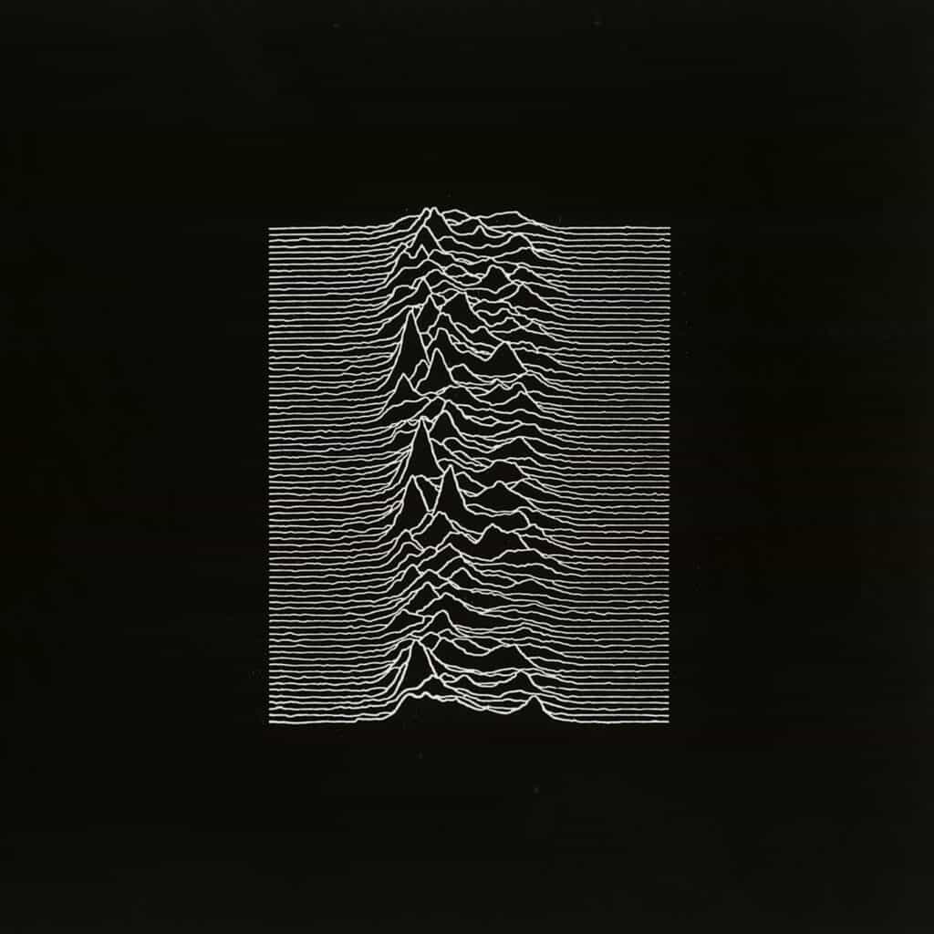 Iconic album cover of Unknown Pleasures, the debut studio album by Joy Division, released in 1979. Courtesy of Factory Records.