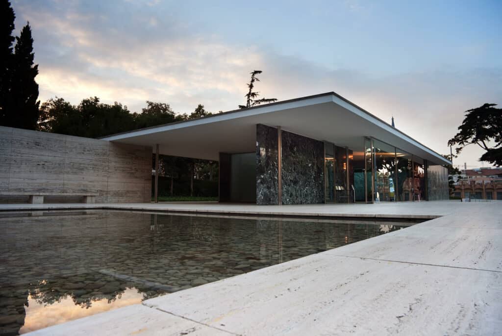 Ludwig Mies van der Rohe with Lilly Reich, Barcelona Pavilion (reconstruction), Barcelona, 1929/1986. Image Credit: Ashley Pomeroy, CC BY 3.0.