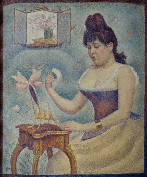 Georges Seurat, Jeune femme se poudrant - painting realized in the pointillism technique 