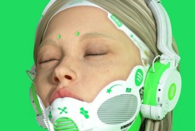 Neon cyberpunk female face mask green