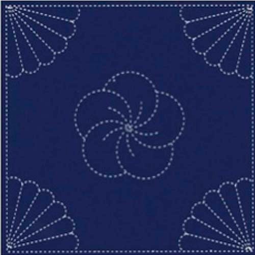 Telas Magomar Patch Panel Sashiko Flor y Abanicos azul - Dimensiones del cuadro exterior 30,7x30,7cm - cuadro interior 29,7x29,7 Ref.MPG02259