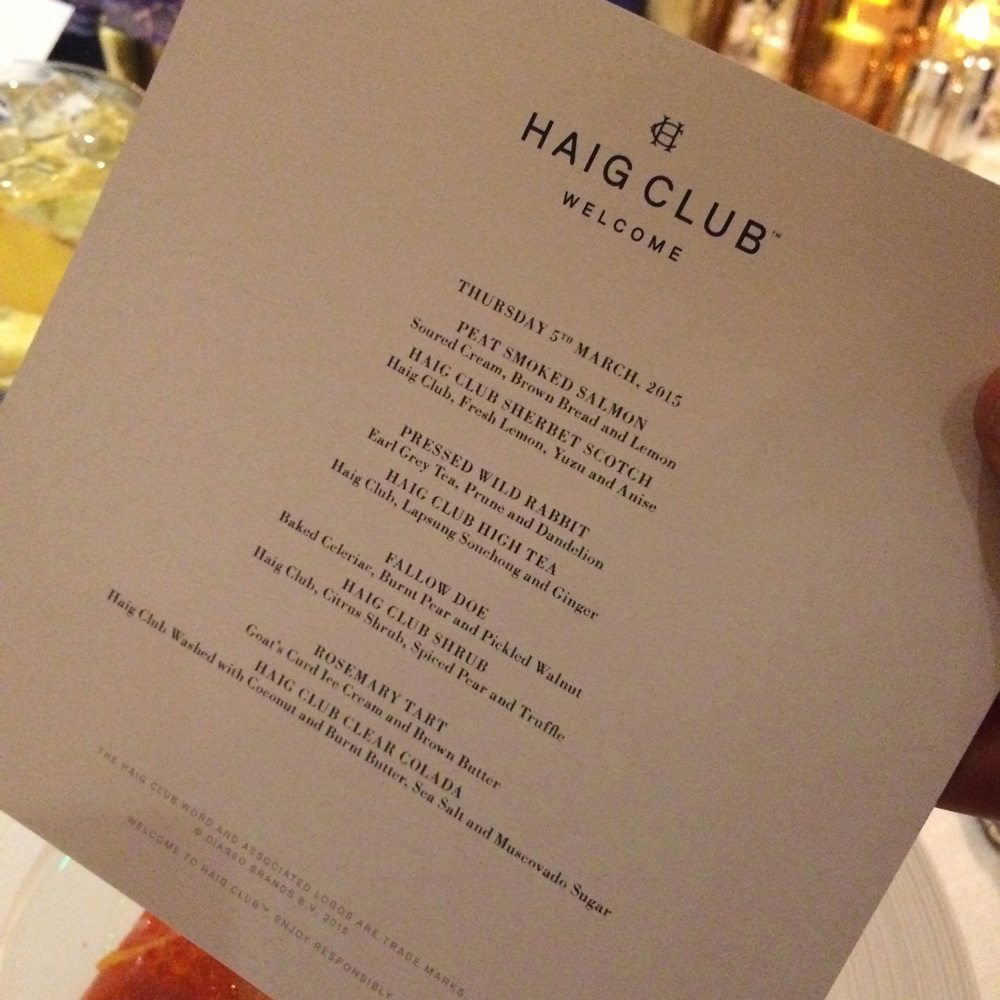 HAIG CLUB LONDON 050315 Menu