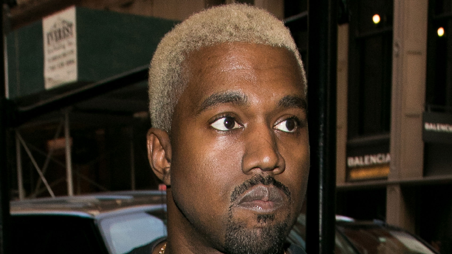 Kanye West: Dyed Platinum Blonde Afro Buzz Cut Hairstyle