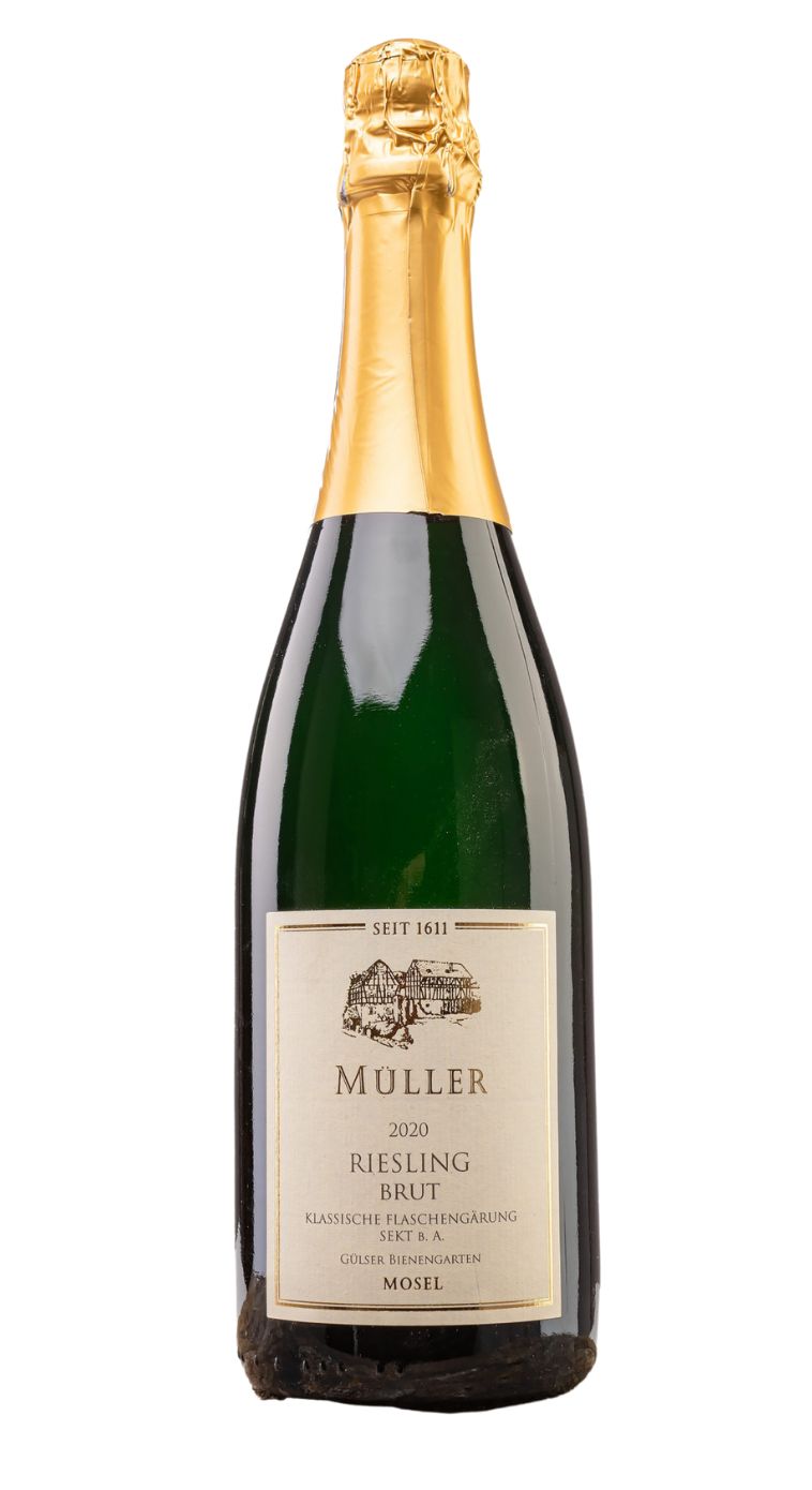 Toni Müller: Winzersekt Riesling Brut Gülser Bienengarten, 2020. Tysk mousserende vin fra Mosel.
