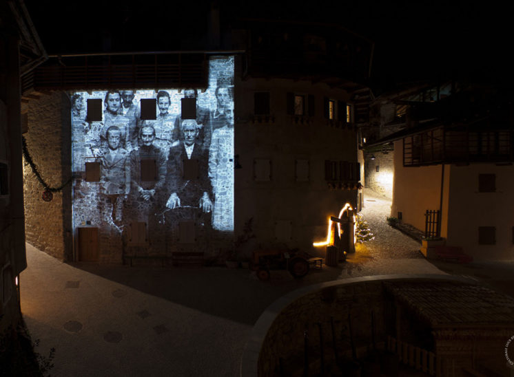 A still frame from the Christmas market projection mapping in Rango, Italy