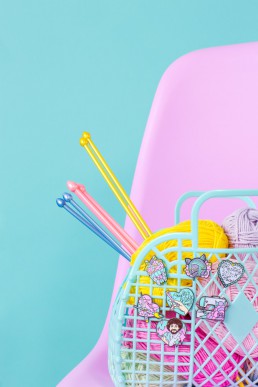 Colourful product photography and styling for Punky Pins by Marianne Taylor.