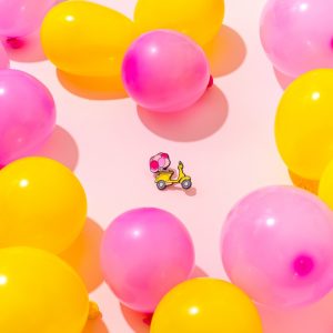 Colourful enamel pin product & lifestyle photography and styling by Marianne Taylor.