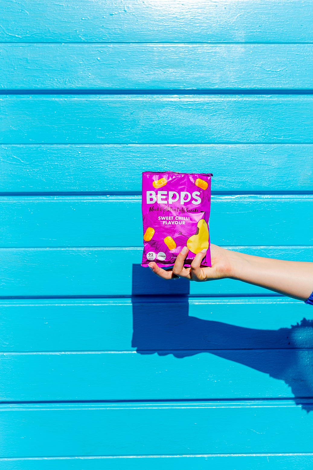 Colourful product photography and content creation for Bepps snacks by Marianne Taylor.
