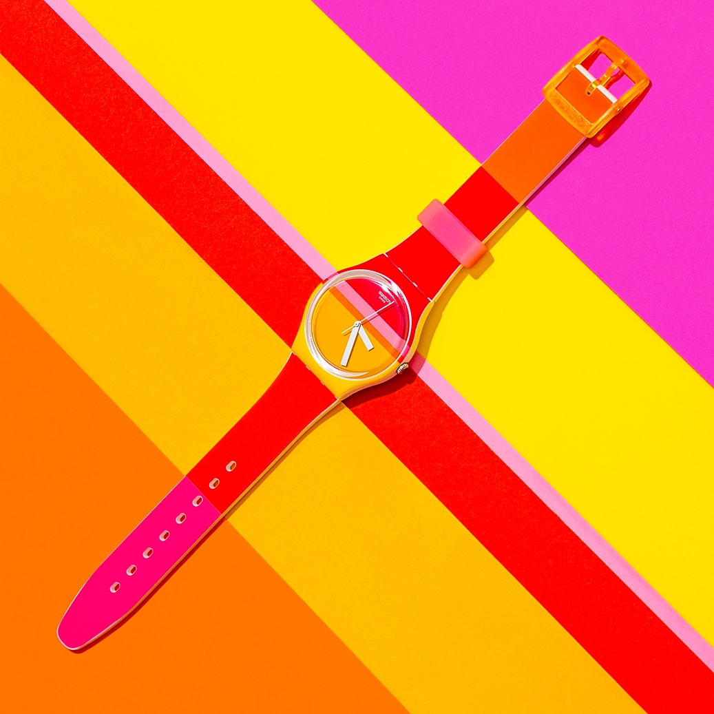 Colourful content and product photography for Swatch by Marianne Taylor.