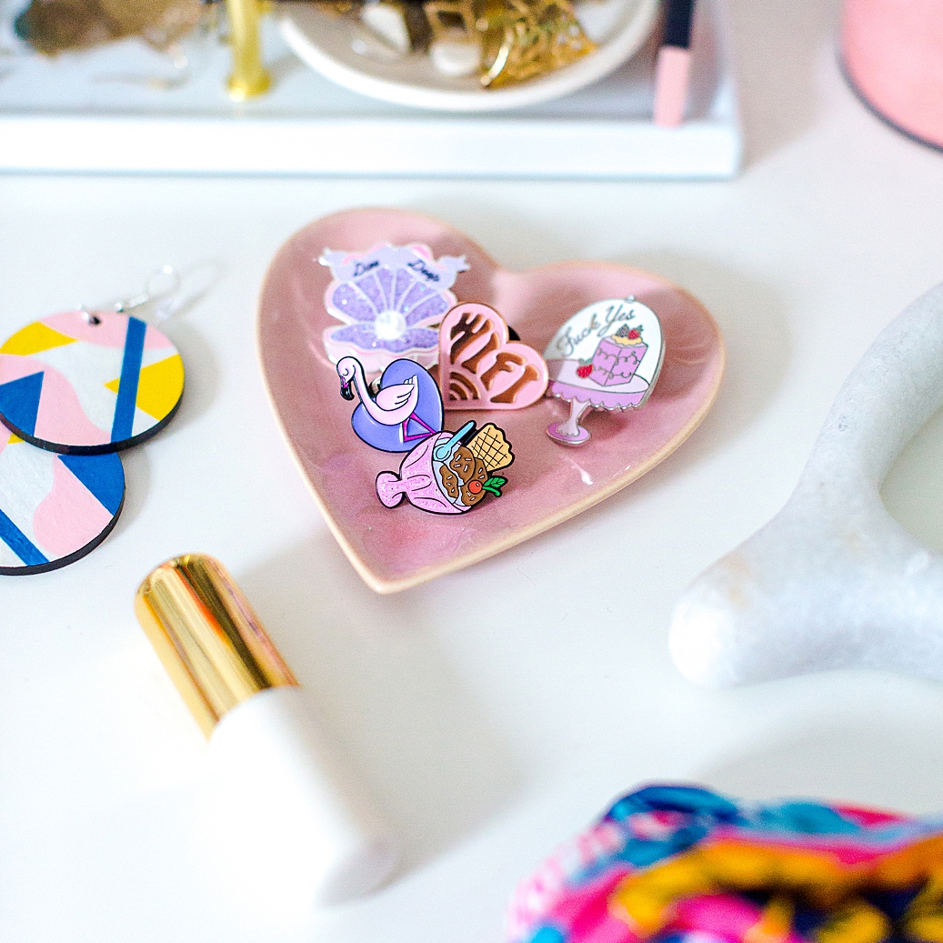 Colourful product photography and content creation for Punky Pins by Marianne Taylor.