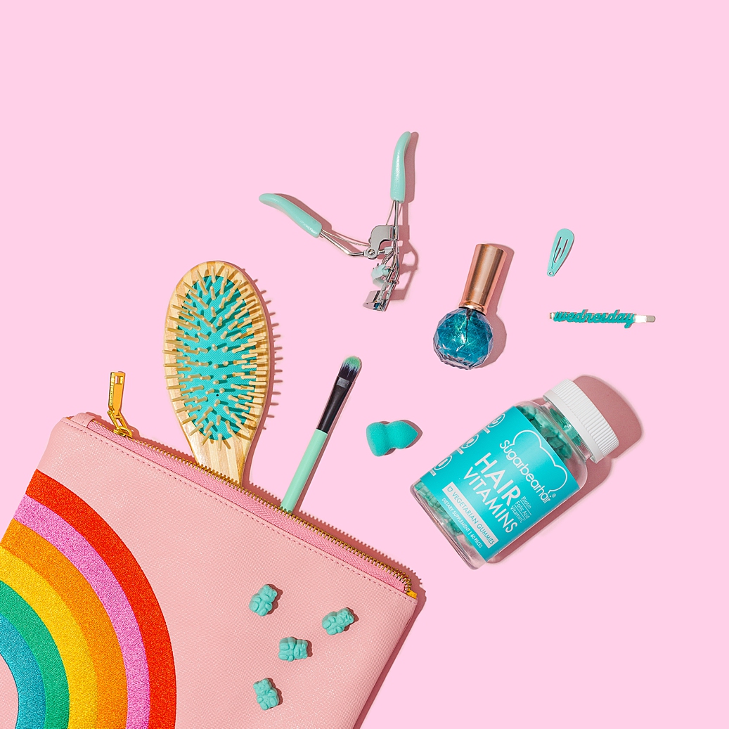 Colourful product photography and content creation for SugarBearHair by Marianne Taylor.