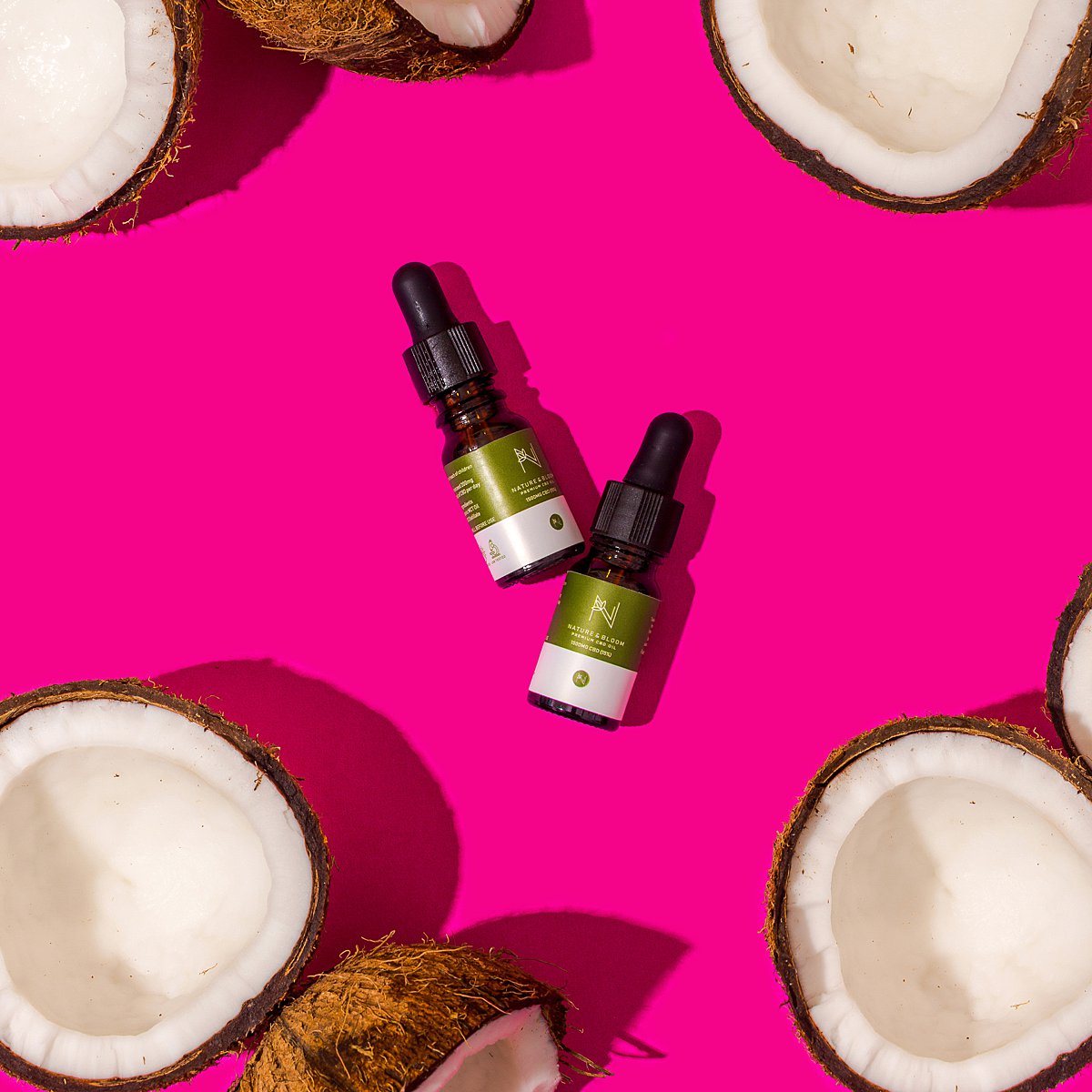 Colourful content creation for Nature & Bloom CBD oil. Styled stills and lifestyle product photography by Marianne Taylor.