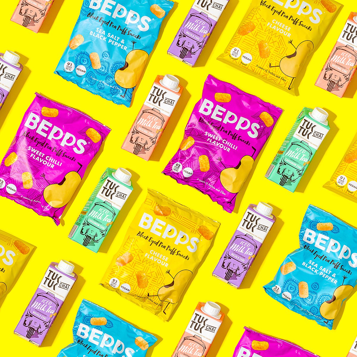 Colourful content creation for Bepps vegan snacks. Styled stills and lifestyle product photography by Marianne Taylor.