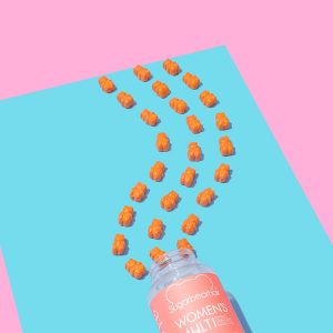 Colourful content creation for SugarBearHair vitamins. Styled product photography by Marianne Taylor.