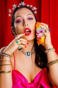 Colourful birthday cake beauty shoot. Styled editorial photography by Marianne Taylor.