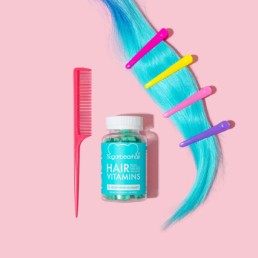 Colourful content creation for SugarBearHair vitamin supplements. Styled product stills photography by Marianne Taylor.