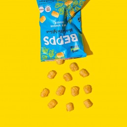 Colour-filled health product content creation for Bepps Snacks. Styled vegan snacks stills photography by Marianne Taylor.