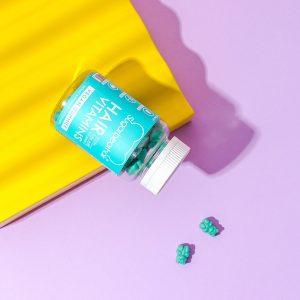 Colour-filled beauty product content creation for Sugarbearhair vitamins. Styled health product stills photography by Marianne Taylor.