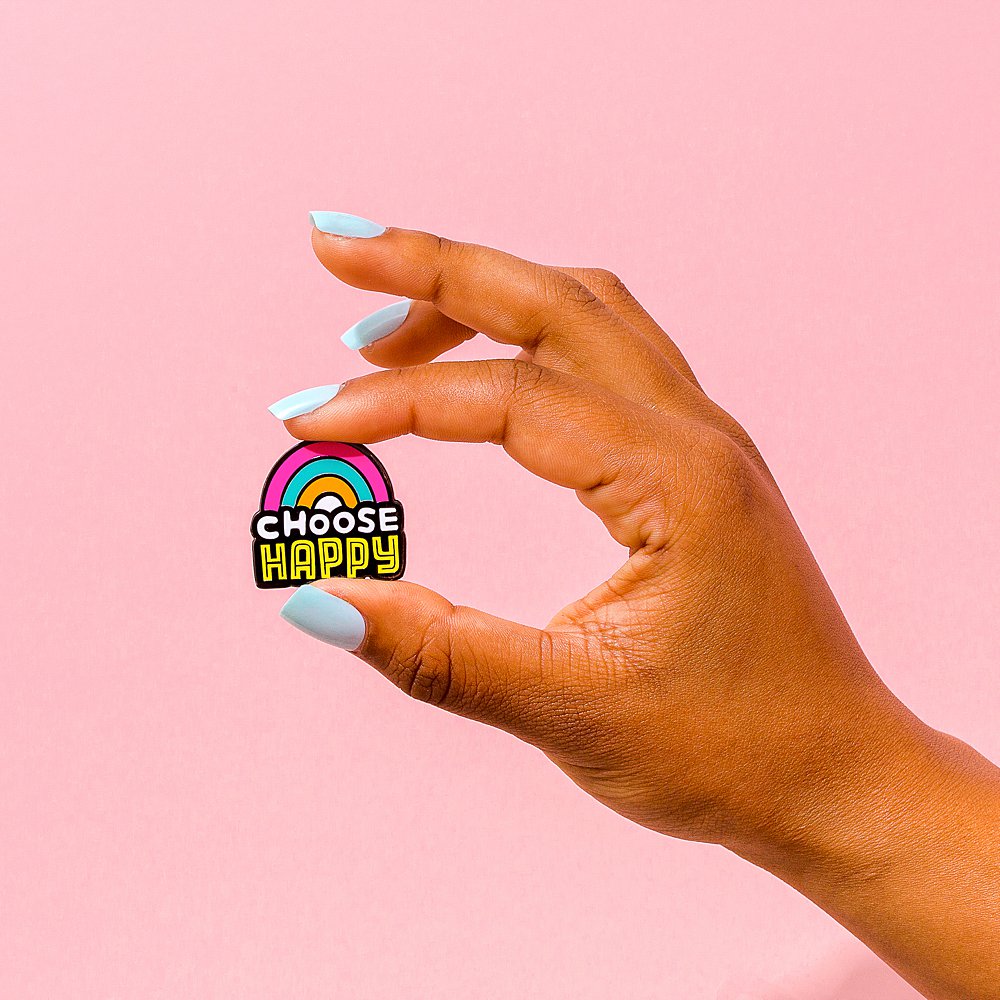 Fun colourful product photography for Punky Pins enamel pins. Styled product stills photography by Marianne Taylor.