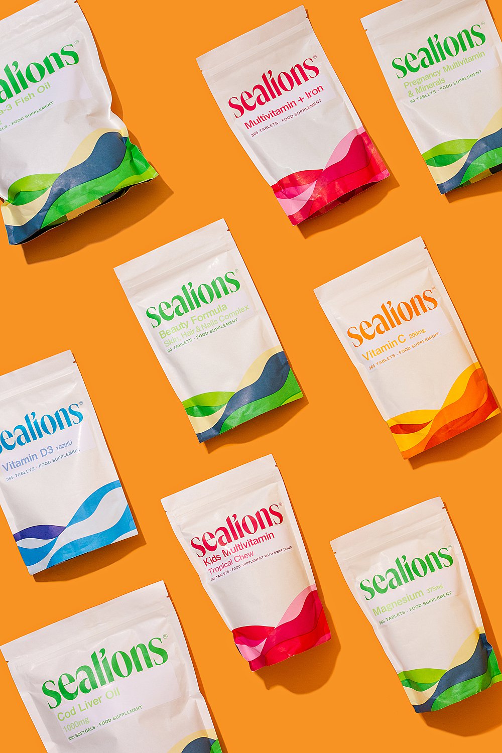 Colourful content creation for the launch of Sealions vitamin brand. Styled health product stills photography by Marianne Taylor.