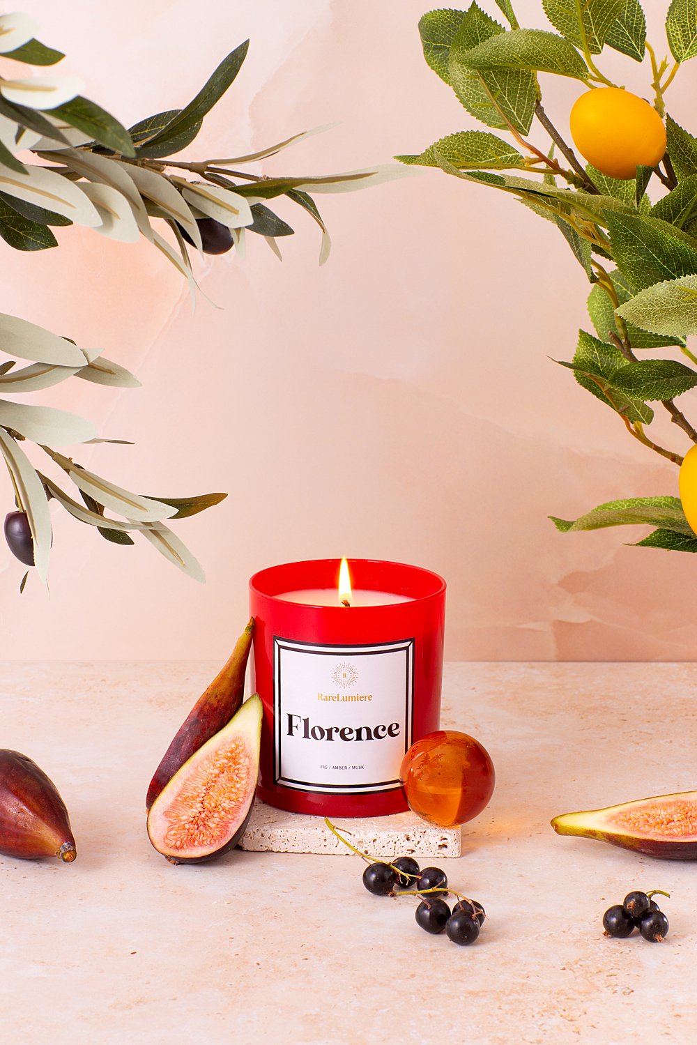 Colourful pretty content creation for Rare Lumiere candles. Styled beauty product stills photography by Marianne Taylor.