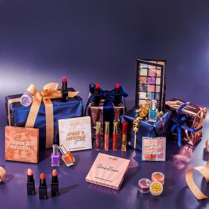 Beauty stills Christmas content creation for Barry M cosmetics bursting with colour. Styled makeup and cosmetics product stills photography by Marianne Taylor.