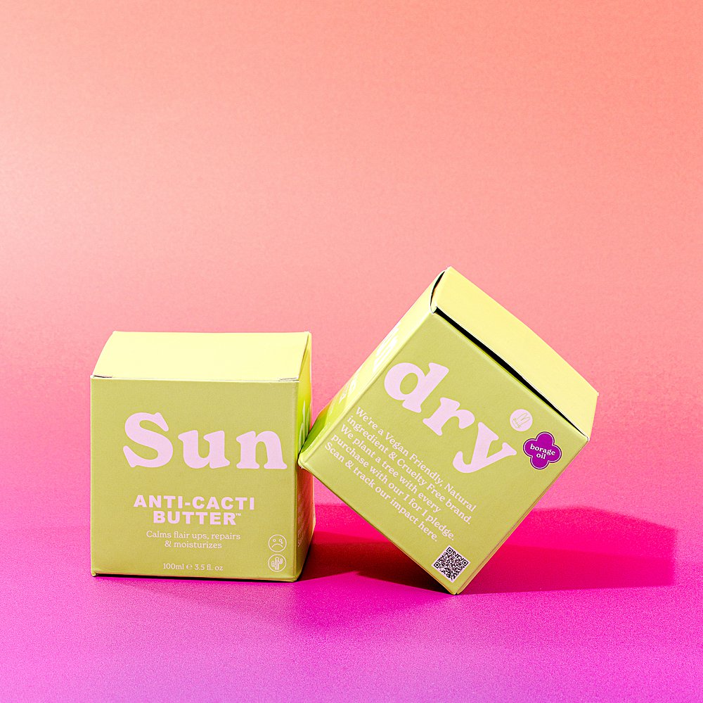 Beauty stills content creation for Sundry Skincare with bright colours. Styled health and beauty product stills photography by Marianne Taylor.