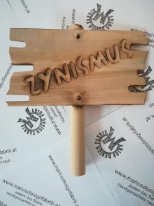 Spaßschild Demoschild Sprüche sortiert aus Holz Buche mit Stiel