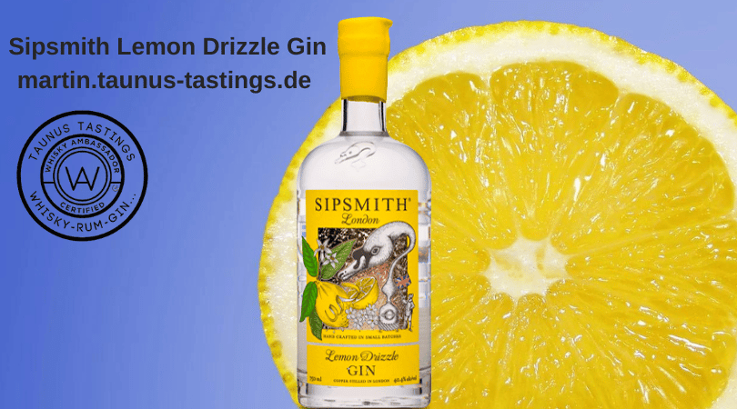 Eine Flasche Sipsmith Lemon Drizzle Gin, im Hintergrund eine Zitrone