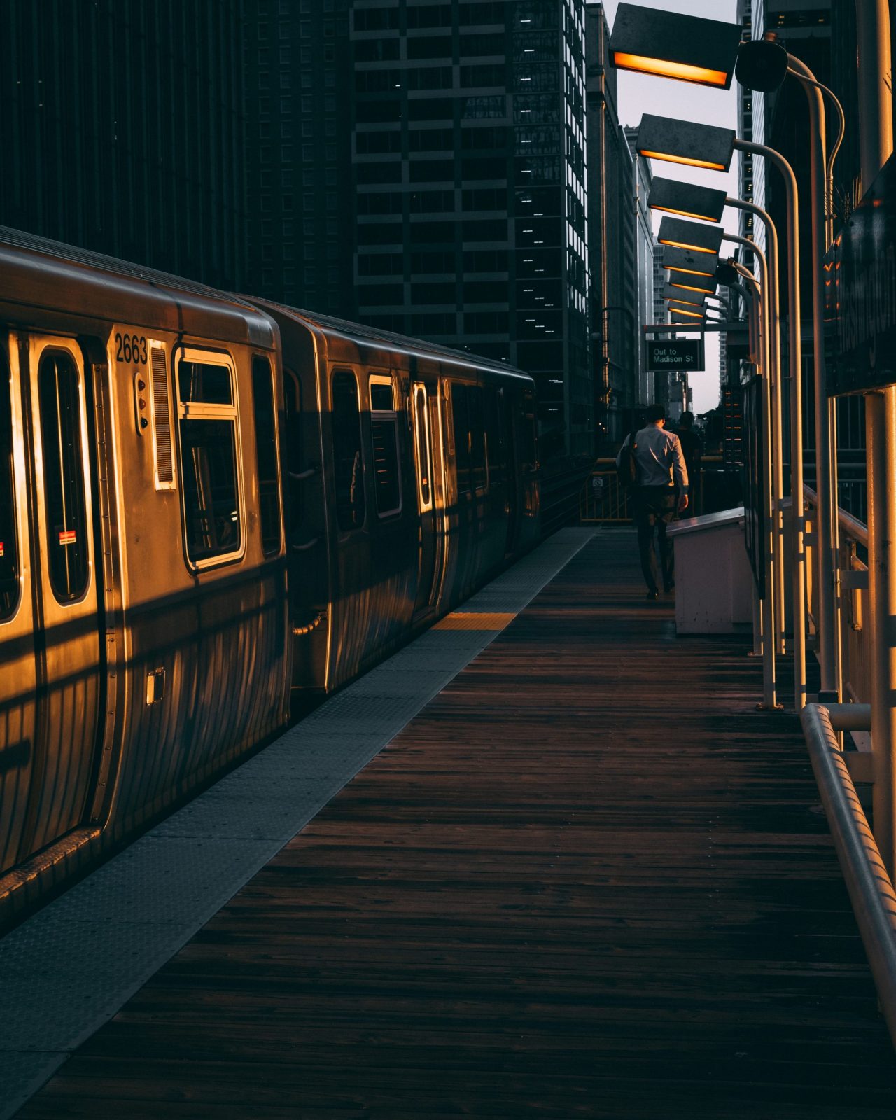 A vertical shot of a in-train solution during the sunrise