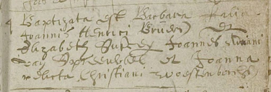 Barbara Joannis Bruers, RK gedoopt op 4 dec. 1618 in Hilvarenbeek, dochter van Joannes Henrici Bruers en Elisabeth - Hilvarenbeek - RK Doopboek Inv. 2 Bl. 13