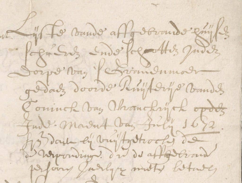 's Gravenmoer - Dorpsbestuur Inv. 510 Lijst van afgebrande huizen, schuren e.d. door de Franse ruiterij in juli 1672 Bl. 1