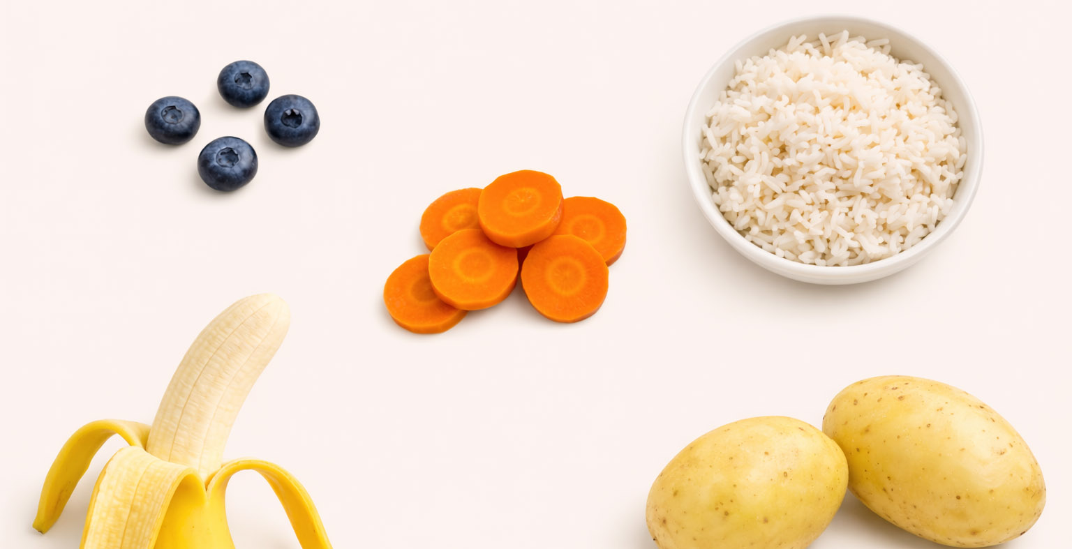 livsmedel som blåbär banan morot ris potatis
