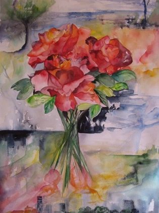 blomster akvarel i glas og ramme