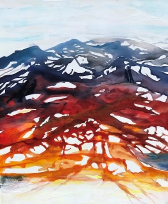 Maleri med brune bjerge