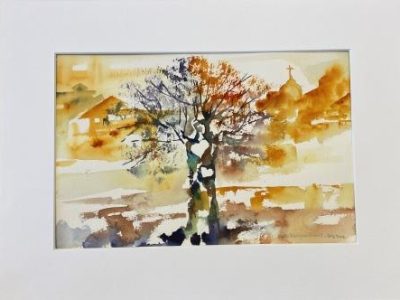 Træet-i-byen-akvarel-maleri