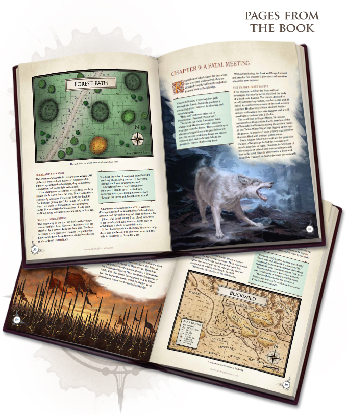 Pages from the Dungeons & Dragons (D&D) 5E adventure Hunter's Full Moon Trilogy