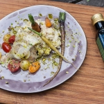 Forel met amandelrisotto en pistacheolie