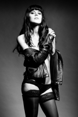 F*** Black and white photography - model topless with leather jacket