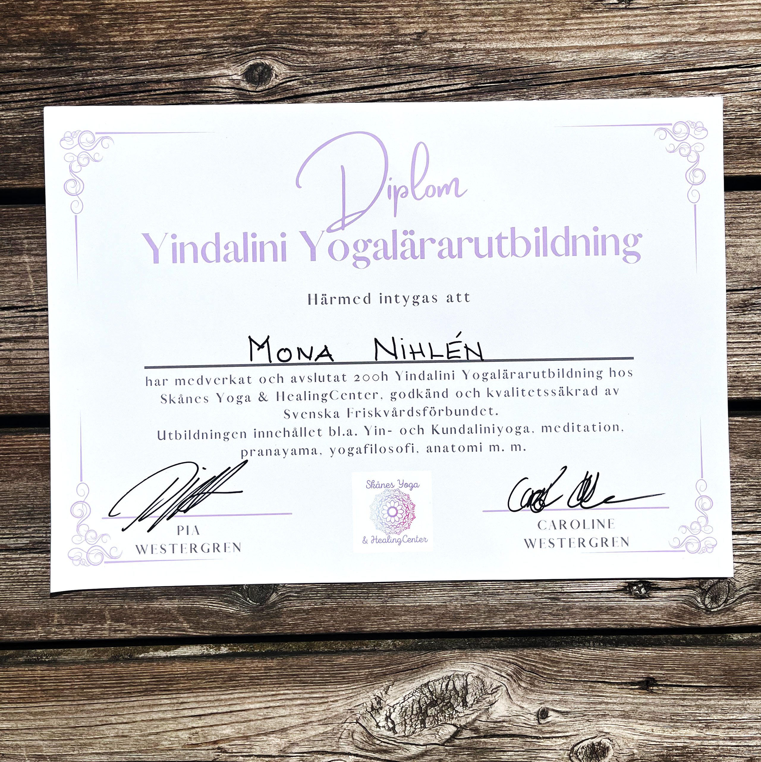 Monas Certiﬁkat för Yindalinilärare