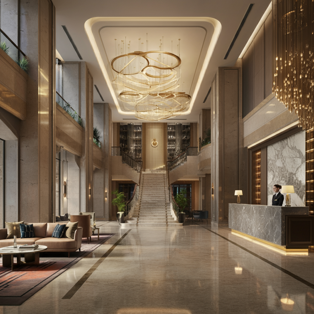 HOTEL LOBBY WITH FRONT DESK SERVICE EXCELLENCE IN LUXURY HOSPITALITY