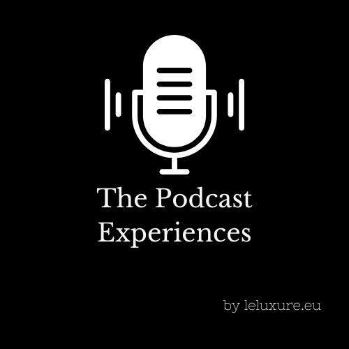 Podcast microphone logo with sound waves for The Podcast Experiences by leluxeure.eu