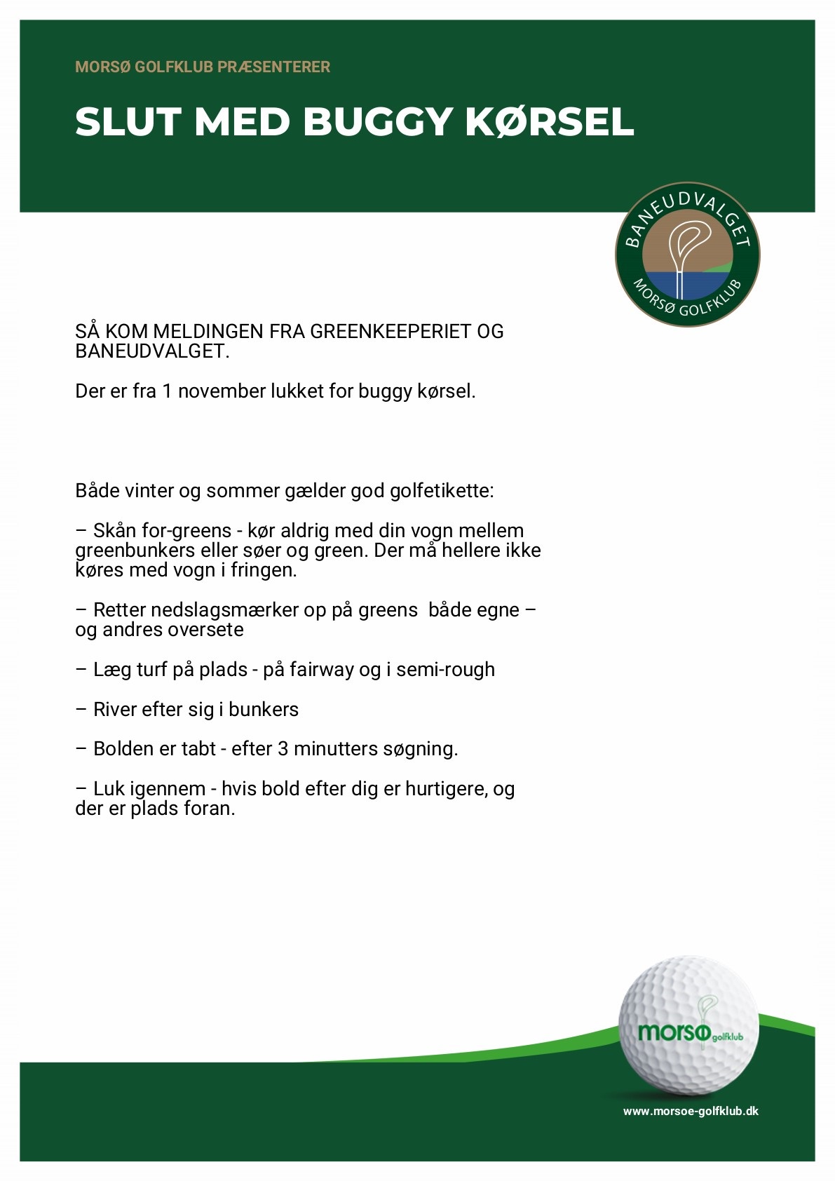 Ny info omkring buggy kørsel. | Morsø Golfklub