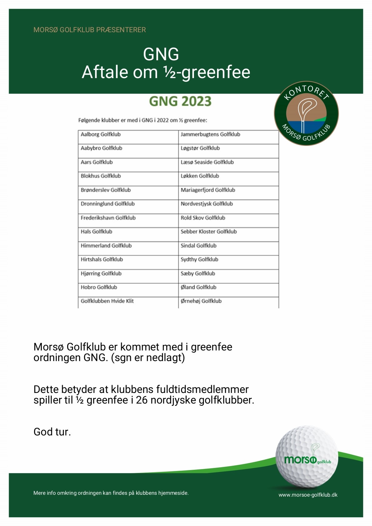 Kommunikationsnetværk pie lomme GNG – Greenfee ordning. | Morsø Golfklub