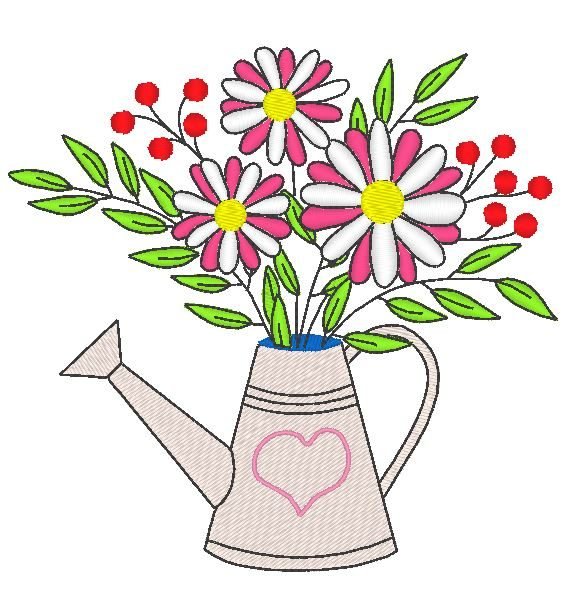arrosoir fleuri motif pour broderie machine